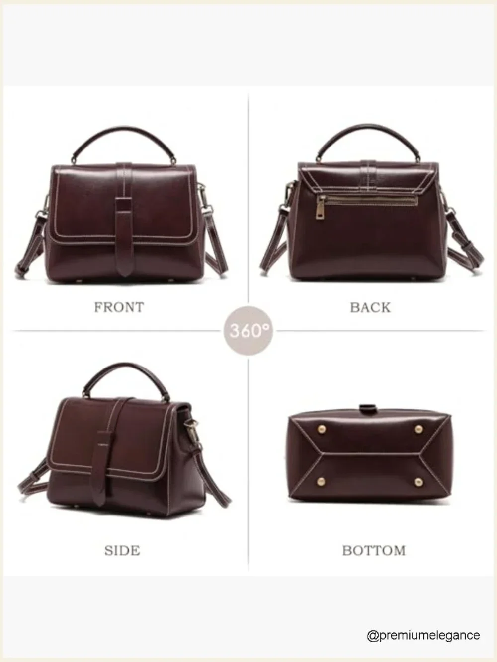 Genuine Leather Satchel Crossbody Bag with 2 Straps & 6 Pockets